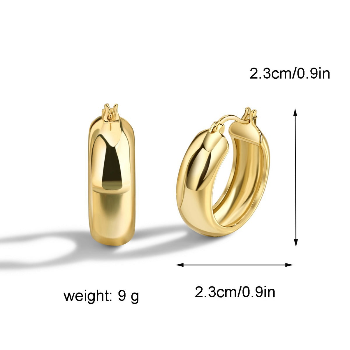 E0273 Vintage Glossy Metal Texture C Exaggerated Hoop Earrings for Women with Real Gold Plating