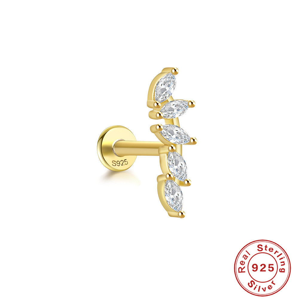 S925Sterling Silver Horse Eye Multi-Diamond Dragonfly Earrings Hot Sale16G Flat Head Piercing Threaded Ear Bone Stud Earrings for Women