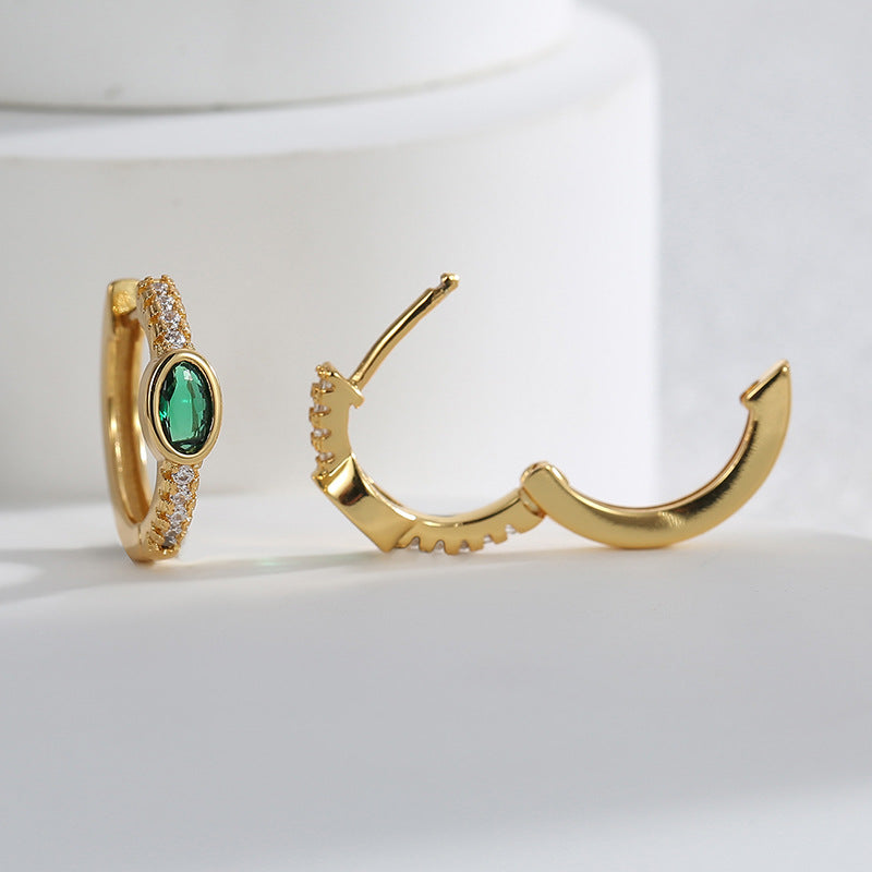 E0465 Round Single-Sided Trendy Circle Earrings for Women Simple Zircon Hoop Earrings