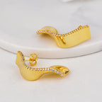 E0699 Geometric Origami Irregular Earrings for Women Copper Plated Real Gold Micro Inlaid White Zircon Fashion Earrings