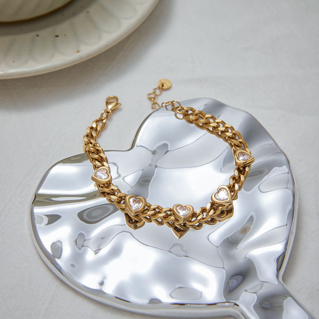 Heart Stainless Steel Zircon Bracelet Jewelry Non-Fading Accessories for Women