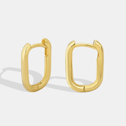 18K Gold-Plated Brass Geometric Oval Hoop Earrings featuring geometric detailing