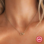 Sterling Silver S925 Mobius Collarbone Double Ring Necklace