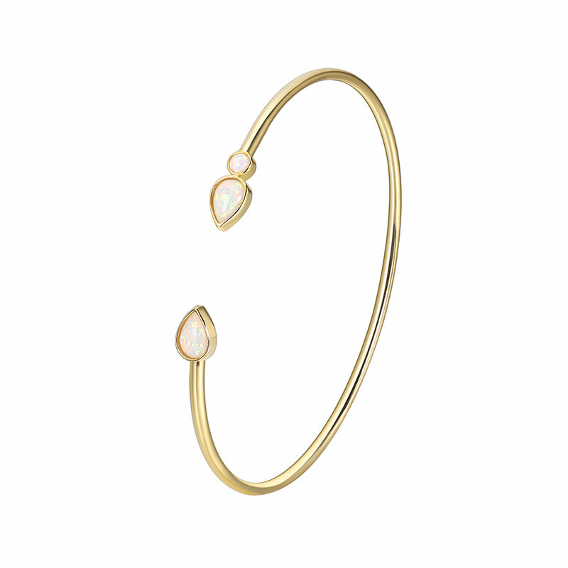 B0088 Brass Gold-Plated Bracelet for Women Inlaid with Opal Adjustable Open Water Drop Shape