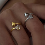 2H 18K Gold Stainless Steel Inlaid Diamond Open Ring rings