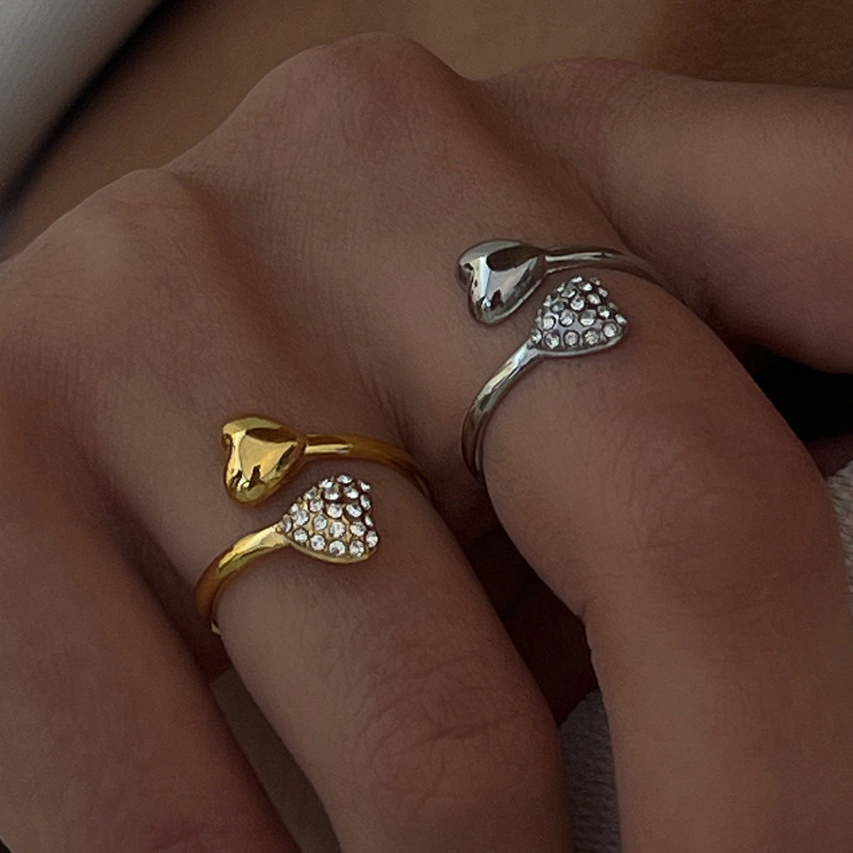 2H 18K Gold Stainless Steel Inlaid Diamond Open Ring rings