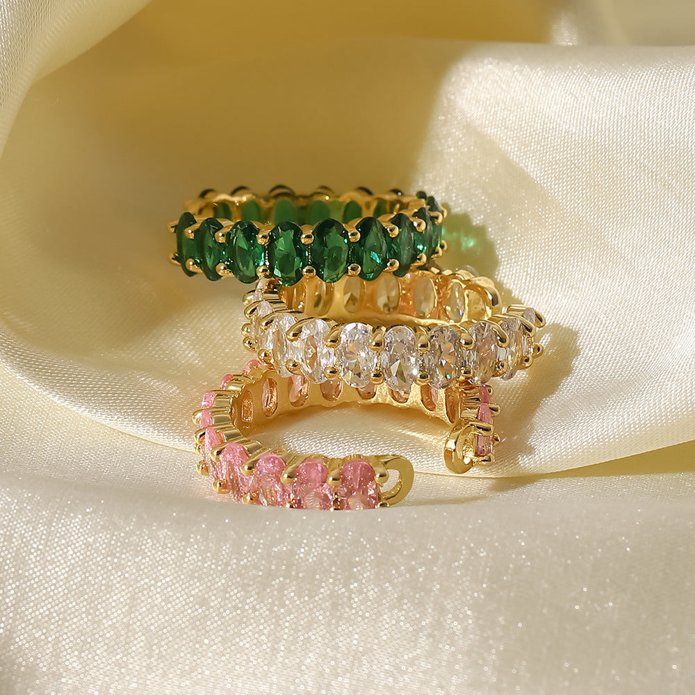 Women's Fashion Versatile Ring Plated18k Gold and Copper Inlaid Zircon Oval Adjustable Open Ring