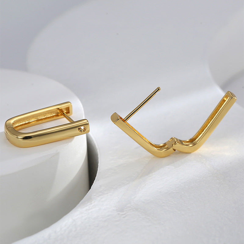E0594 Fashion U Glossy Simple Earrings for Women Copper Gold Plated Ear Jewelry