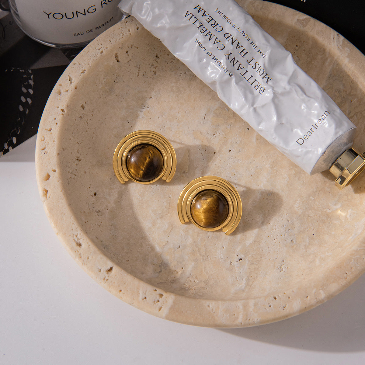 Tiger Eye Stone Earrings Ring Non-Fading Jewelry for Women