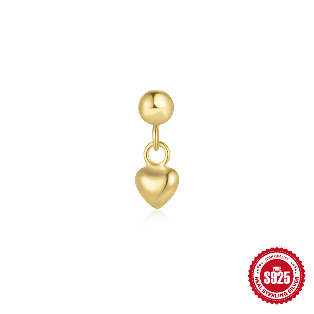 New925Sterling Silver Blue Inlaid Diamond Eight-Pointed Star Heart Round Ball Threaded Ear Bone Stud Hot-Selling Earrings