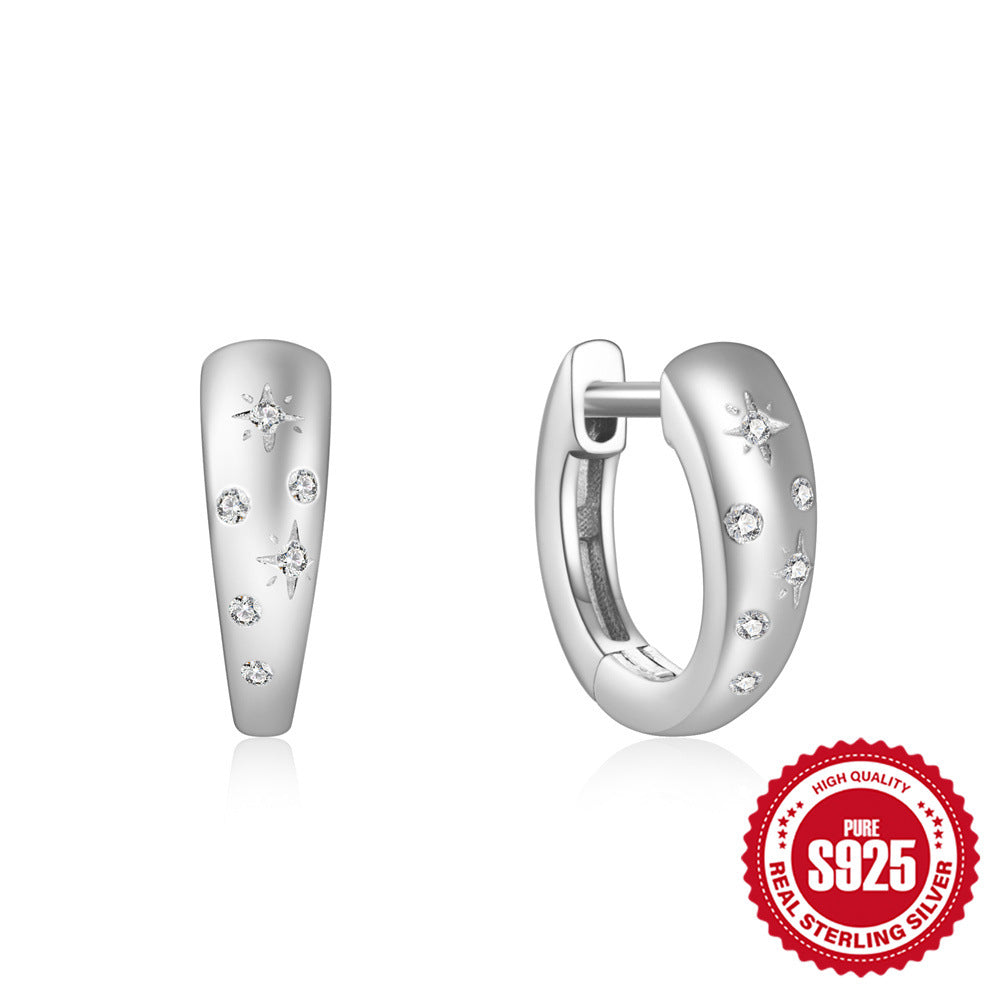 New925Sterling Silver Diamond-Encrusted Chain Earrings Ear Clips Fashionable Ear Jewelry