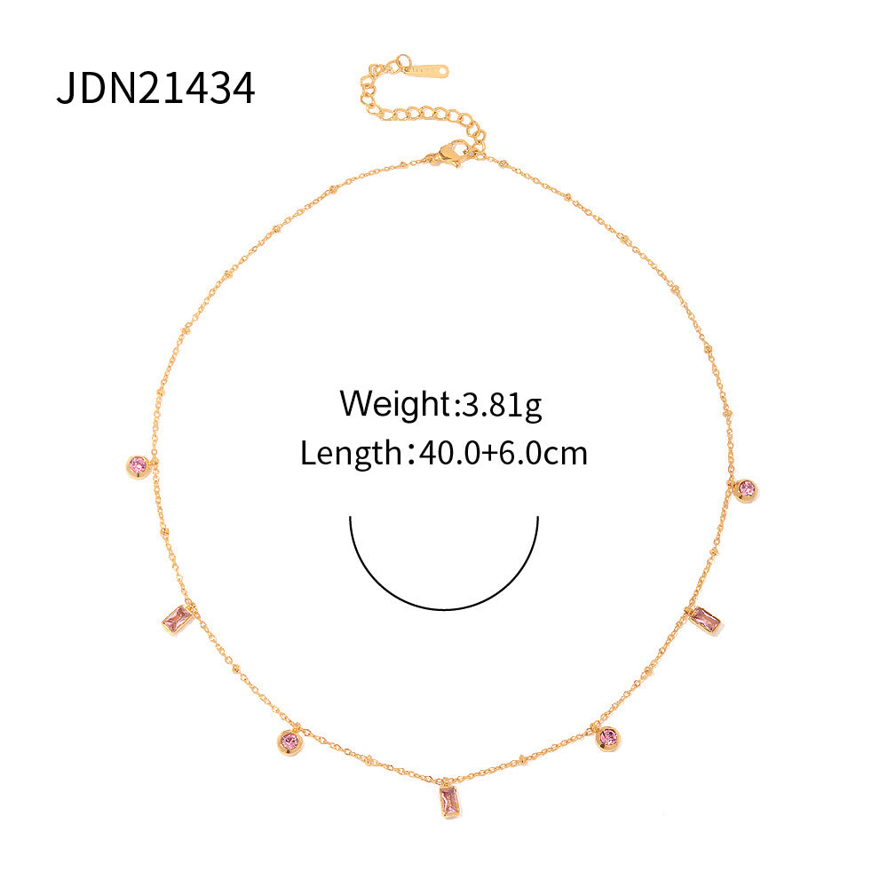 2H 18K Gold Square Pink Purple Round Pendant Bracelet Versatile Non-Fading Bracelet Jewelry