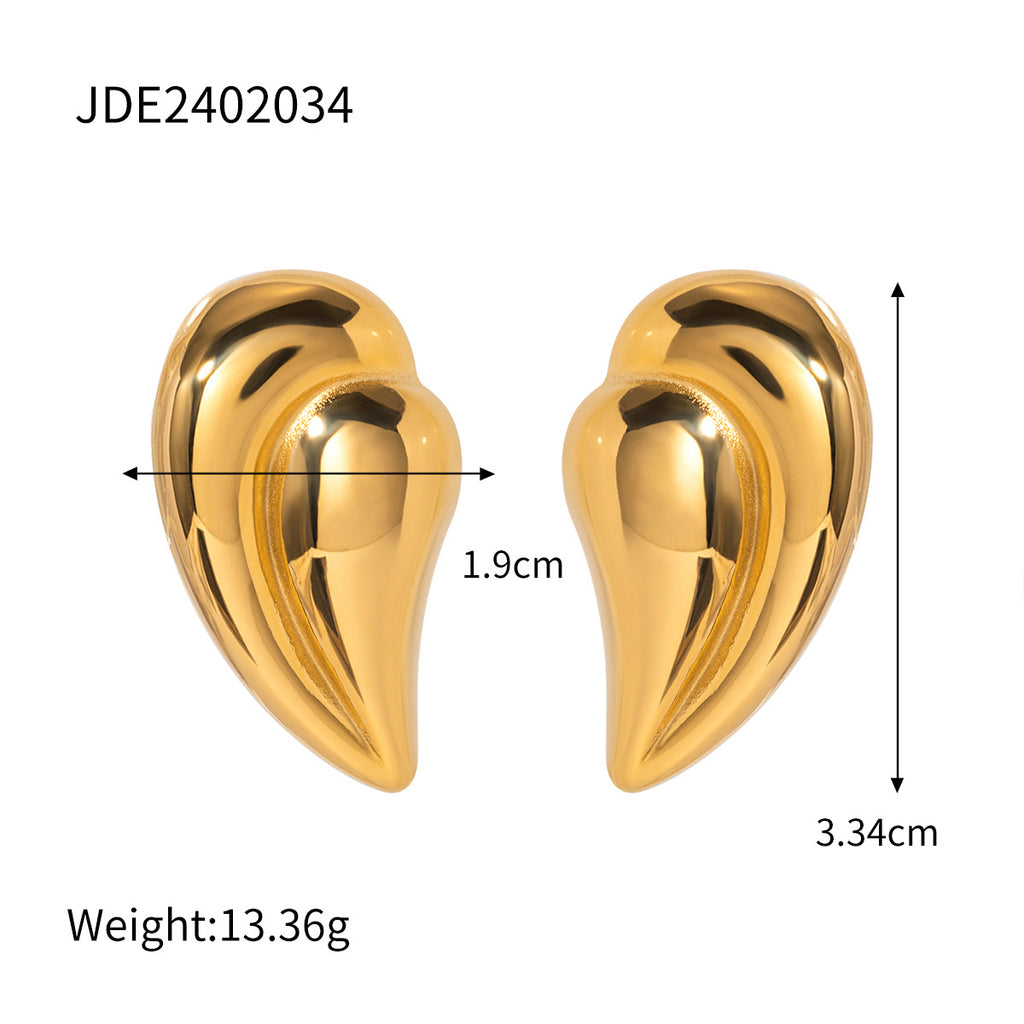 Heart-shaped Stud Earrings18K Gold Stainless Steel Necklace Accessories Women's Jewelry