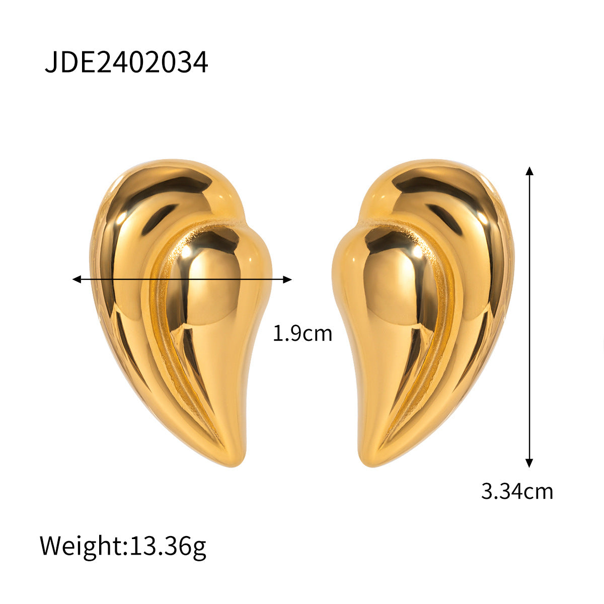 Heart-shaped Stud Earrings18K Gold Stainless Steel Necklace Accessories Women's Jewelry