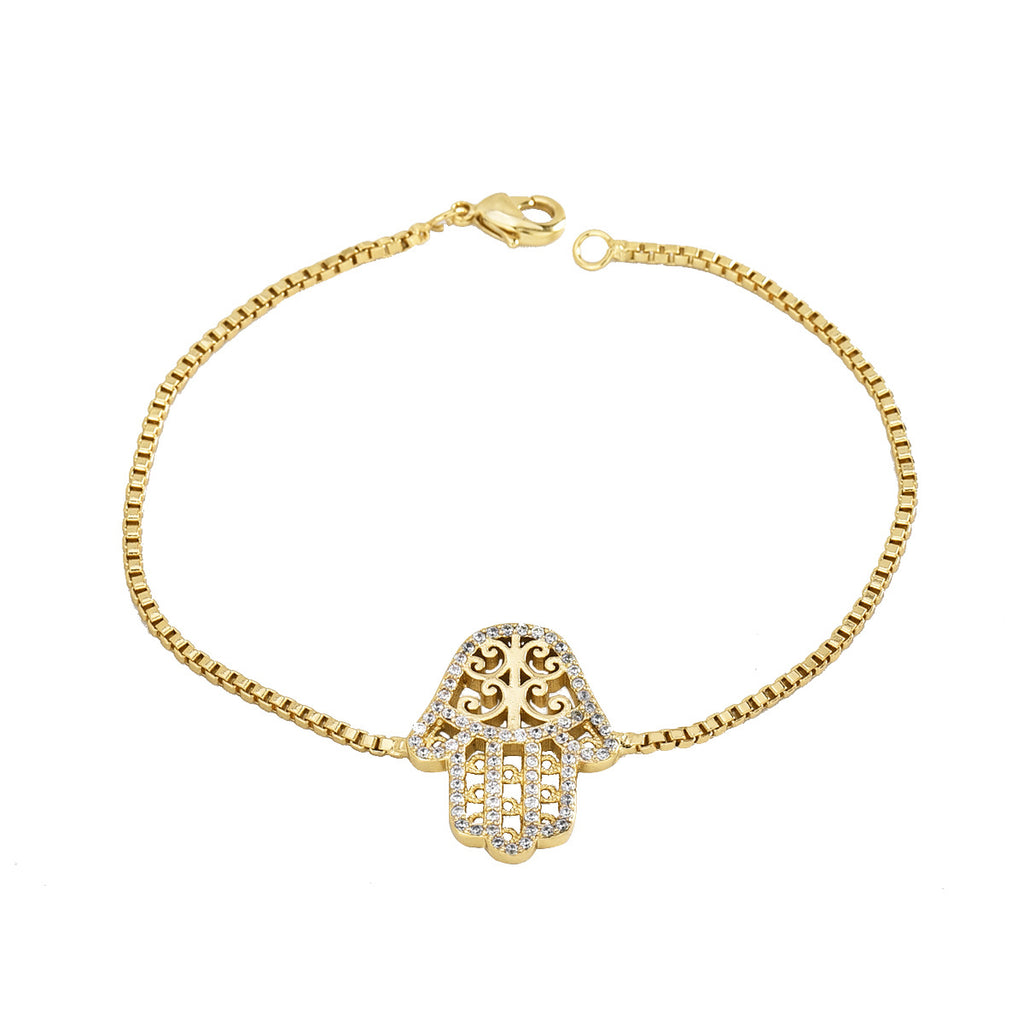 B0076 Vintage Hip-Hop Creative Design Palm Bracelet for Women with Gold Plating and Zircon Inlay