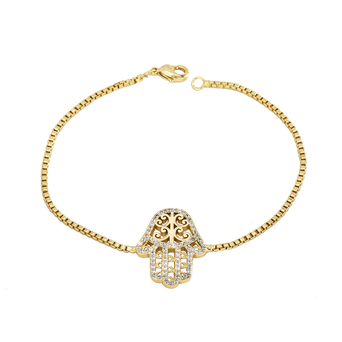 B0076 Vintage Hip-Hop Creative Design Palm Bracelet for Women with Gold Plating and Zircon Inlay