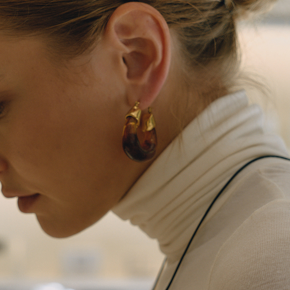 2H Resin Bracelet Stainless Steel Amber Acrylic Earrings Studs Jewelry