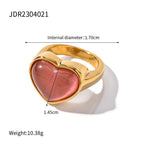2H Trendy Influencer Fashion18K Gold Heart-Shaped Pink Cat's Eye Stone Stainless Steel Ring Fashion