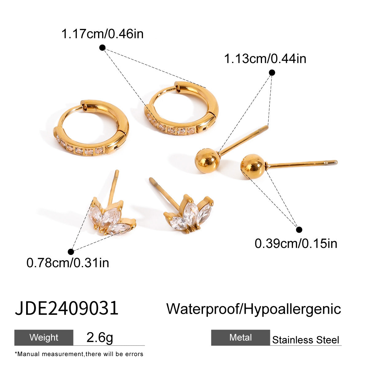 Three Pairs of Stainless Steel Zircon Earrings Pearl Earrings Ear Accessories