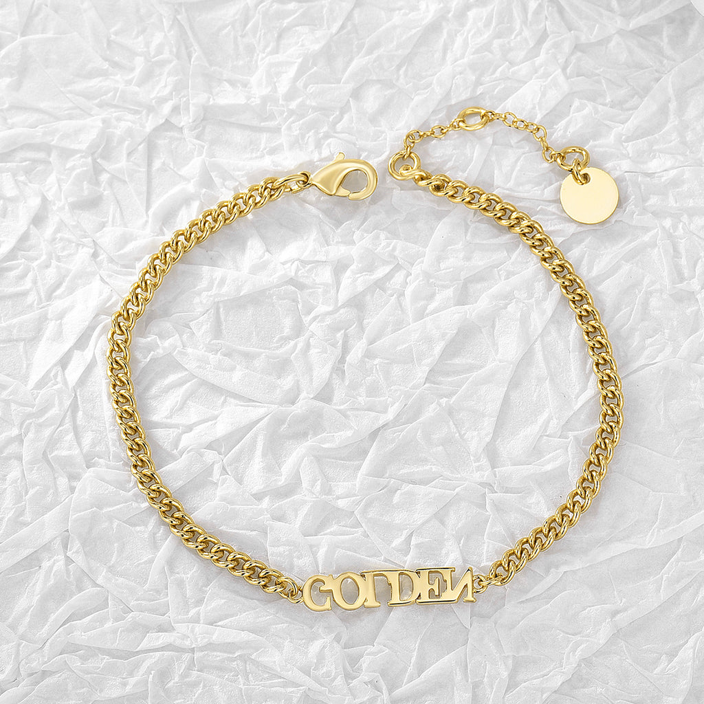 Gold-Plated Brass Cuban Link Chain Bracelet with Linked Detail with linked design details