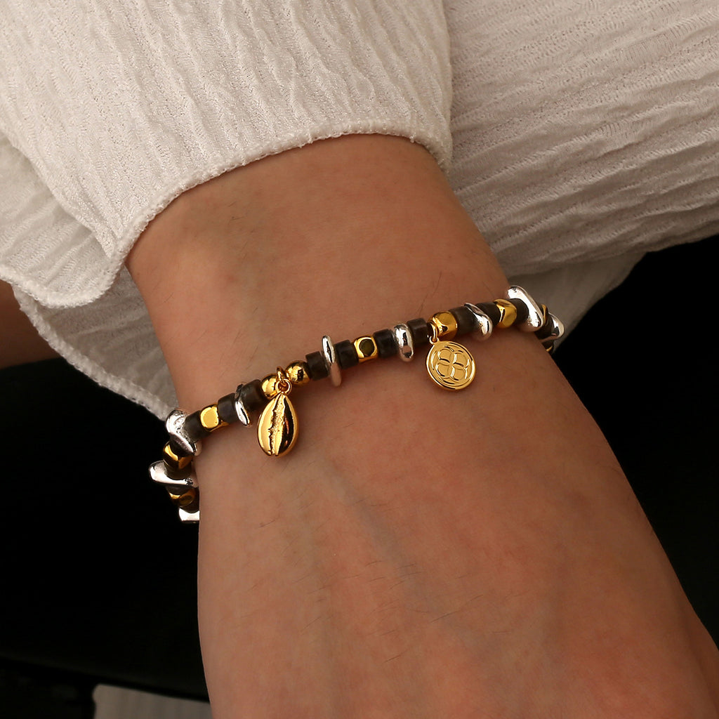 B0331 Vintage Melad Coffee Bean Coating18k Gold Beaded Holiday Bohemian Bracelet