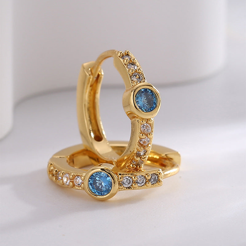 E0667 Fashion Earrings for Women Geometric Round Blue Zircon Minimalist Hoop Earrings