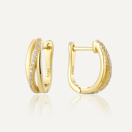 14K Gold-Plated 925 Sterling Silver Irregular Pavé Zircon Earrings — front view