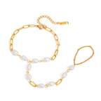 2H Stainless Steel Freshwater Pearl Finger Bracelet Jewelry for Women, Non-Fading