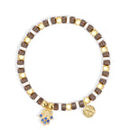 Gold-Plated Brass Beaded Blue CZ Bracelet with gold-tone brass construction