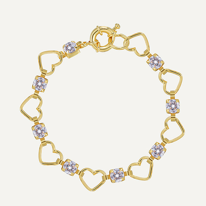 B0188 Fashion Hollow Heart Bracelet for Women Copper Gold Plated Zircon Heart