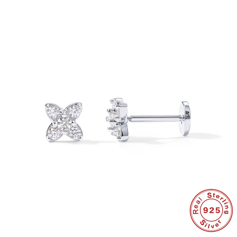 S925Sterling Silver Diamond-Encrusted Devil's Eye Flat Head Threaded Piercing Cartilage Earrings Snake Smiley Face Ear Bone Studs for Women