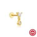 925 Sterling Silver Tassel Water Drop Zircon Cartilage Earrings — wearable scale detail — jewelry finish and design detail