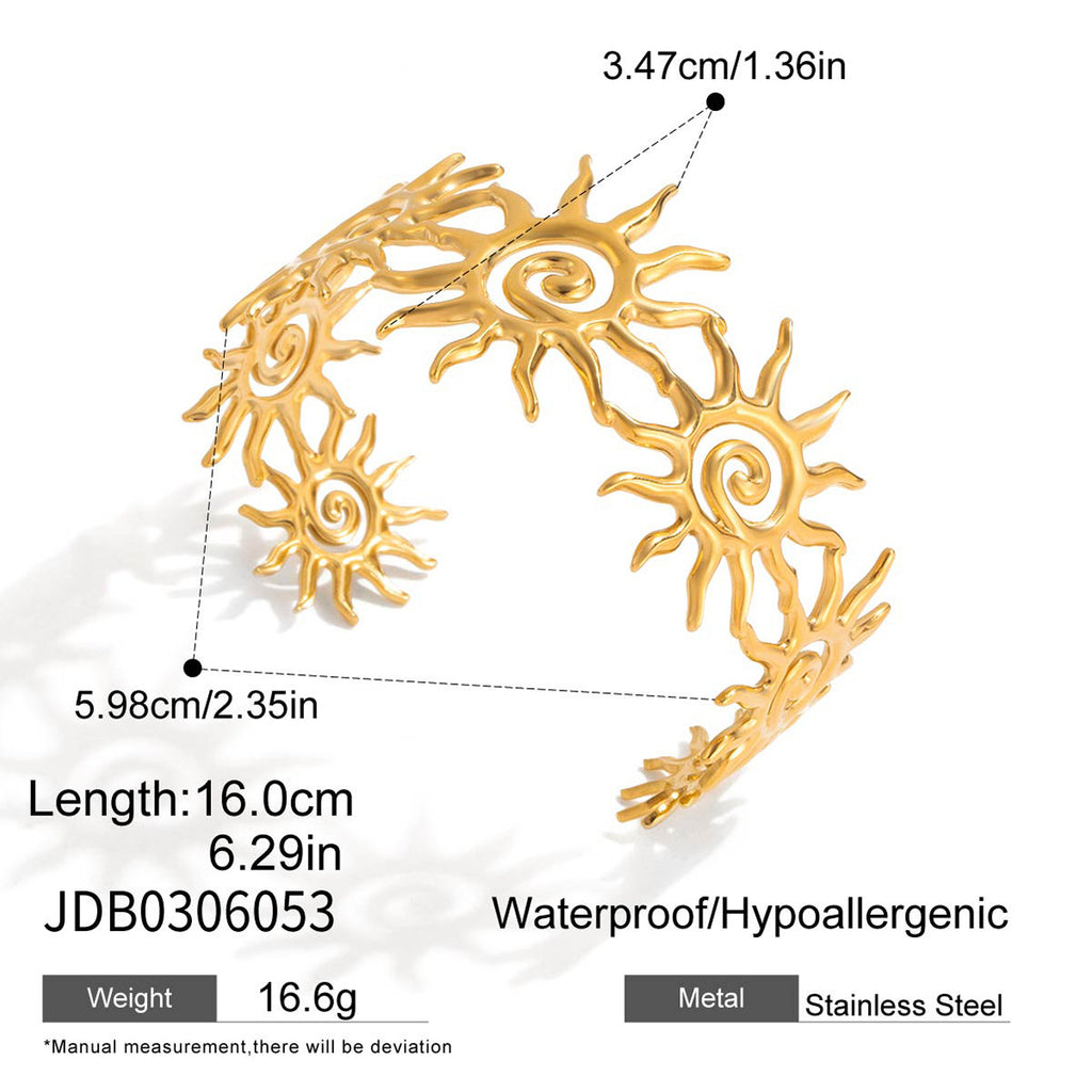 2H Stainless Steel Sun Open Bracelet for Women Non-Fading Jewelry Accessories