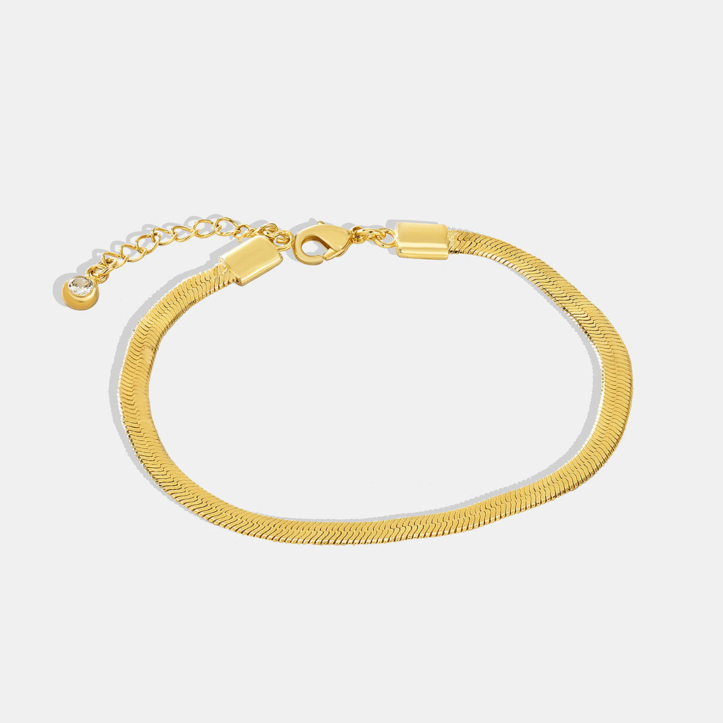 B0051New Genuine Gold Plated Wide Snake Bone Bracelet for Women, Minimalist and Cool Style