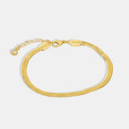 B0051New Genuine Gold Plated Wide Snake Bone Bracelet for Women, Minimalist and Cool Style