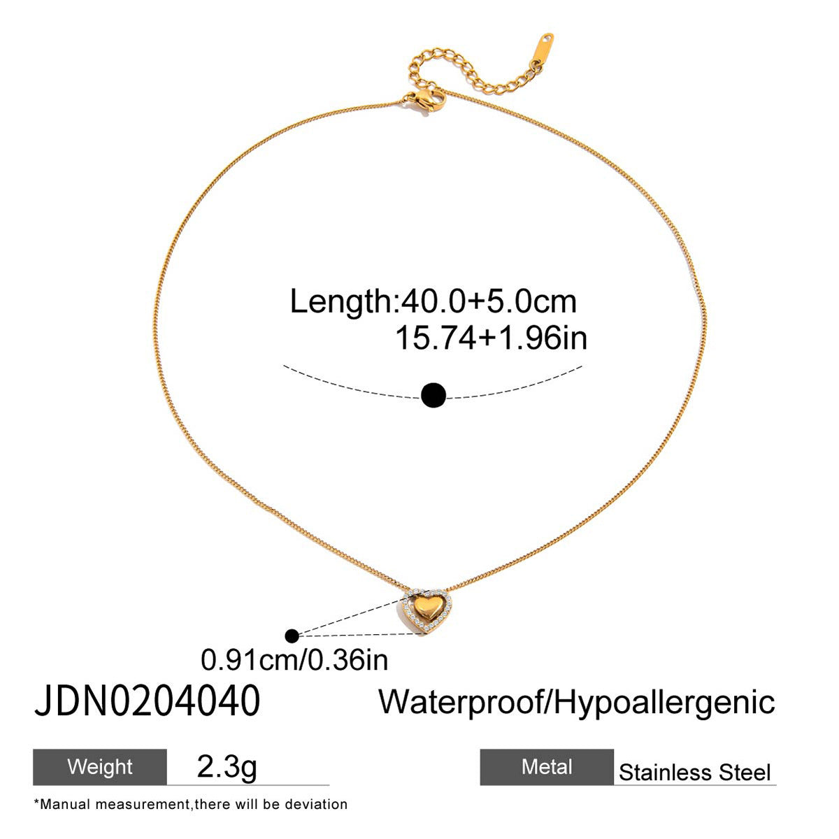 Stainless Steel Heart Necklace Collarbone Chain Jewelry Non-Fading