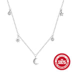 Sterling Silver Star Moon Diamond Necklace Stacked Collarbone Chain