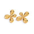 Gold-Tone Stainless Steel Stud Earrings with Floral Detail featuring floral and a gold-tone finish