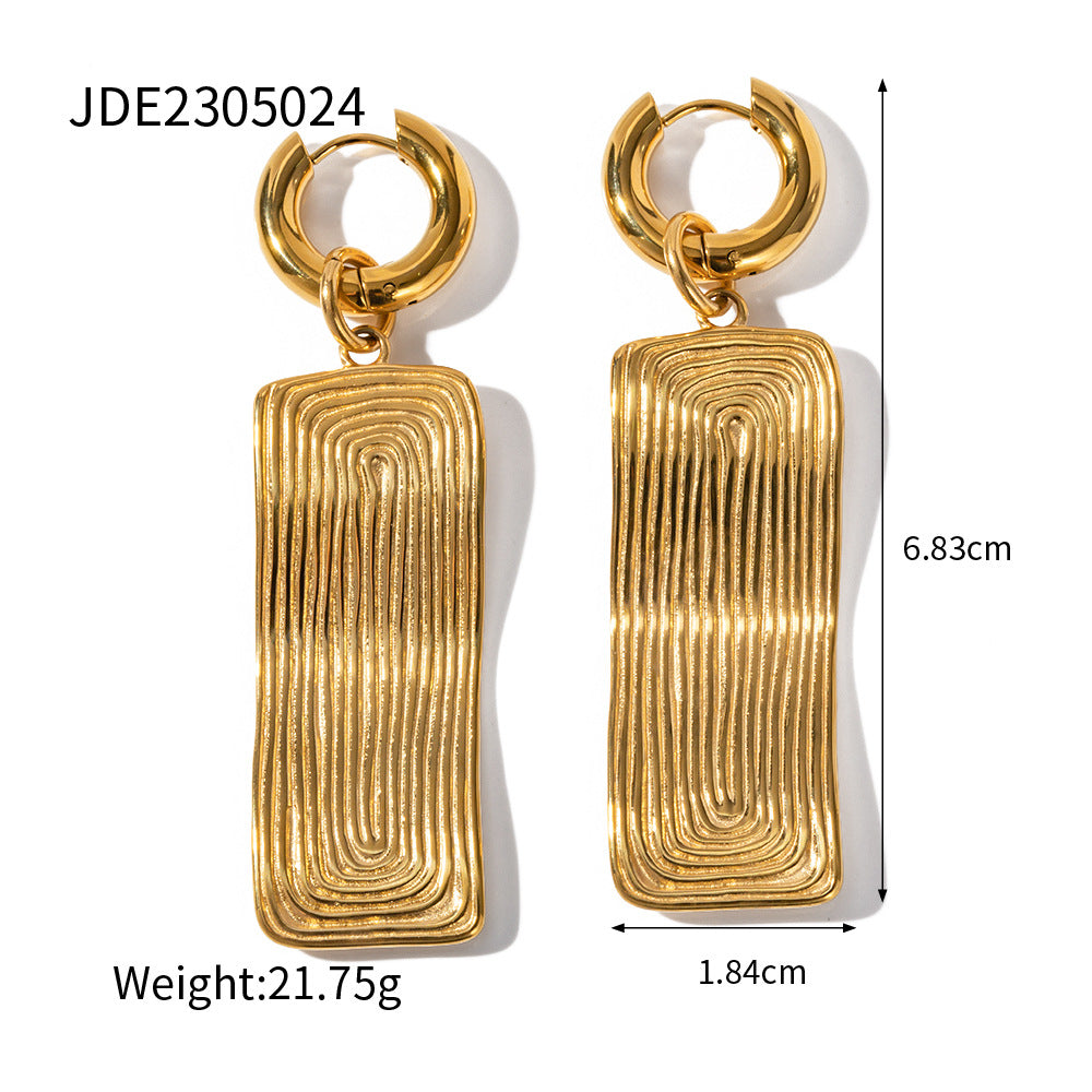 2H New Style Necklace 18K Gold Stainless Steel Threaded Rectangle Pendant Necklace Necklace Women's Jewelry