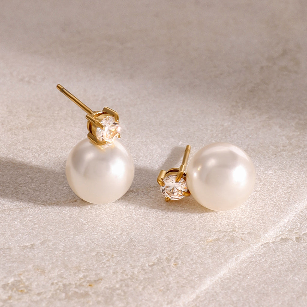 2H Stainless Steel Pearl Stud Earrings18k Non-Fading Gold Earrings