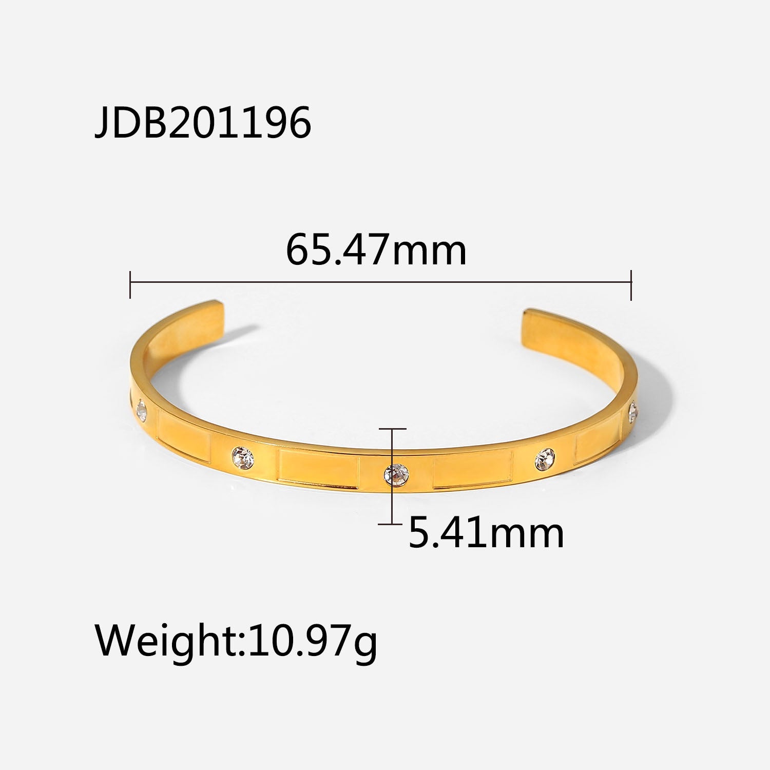 Zirconia Inlaid Open Bracelet Fashion Retro18K Gold Electroplated Stainless Steel Bracelet for Women