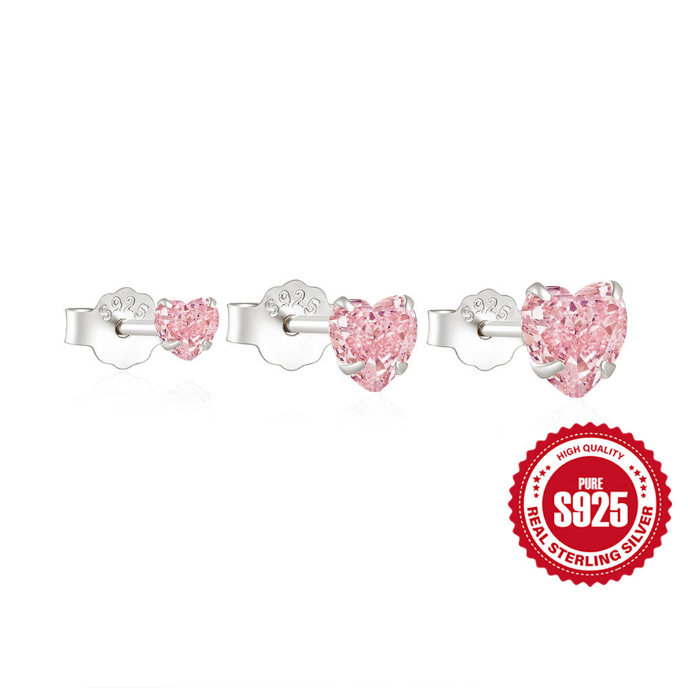 925Sterling Silver Classic Heart-Shaped Diamond-Studded Women's Earrings Set of Three Hot-Selling Ear Jewelry