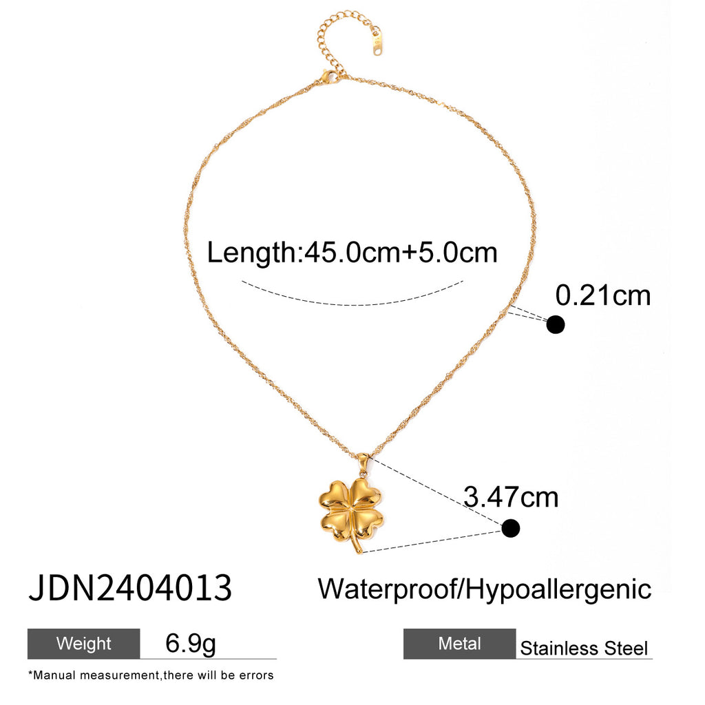 2H 18K Gold Stainless Steel Four-Leaf Clover Pendant Necklace Summer New Fashion Simple Necklace Pendant