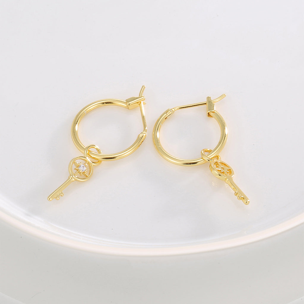 E0831 Creative Design Earrings for Women with Zircon Key Pendant Earrings