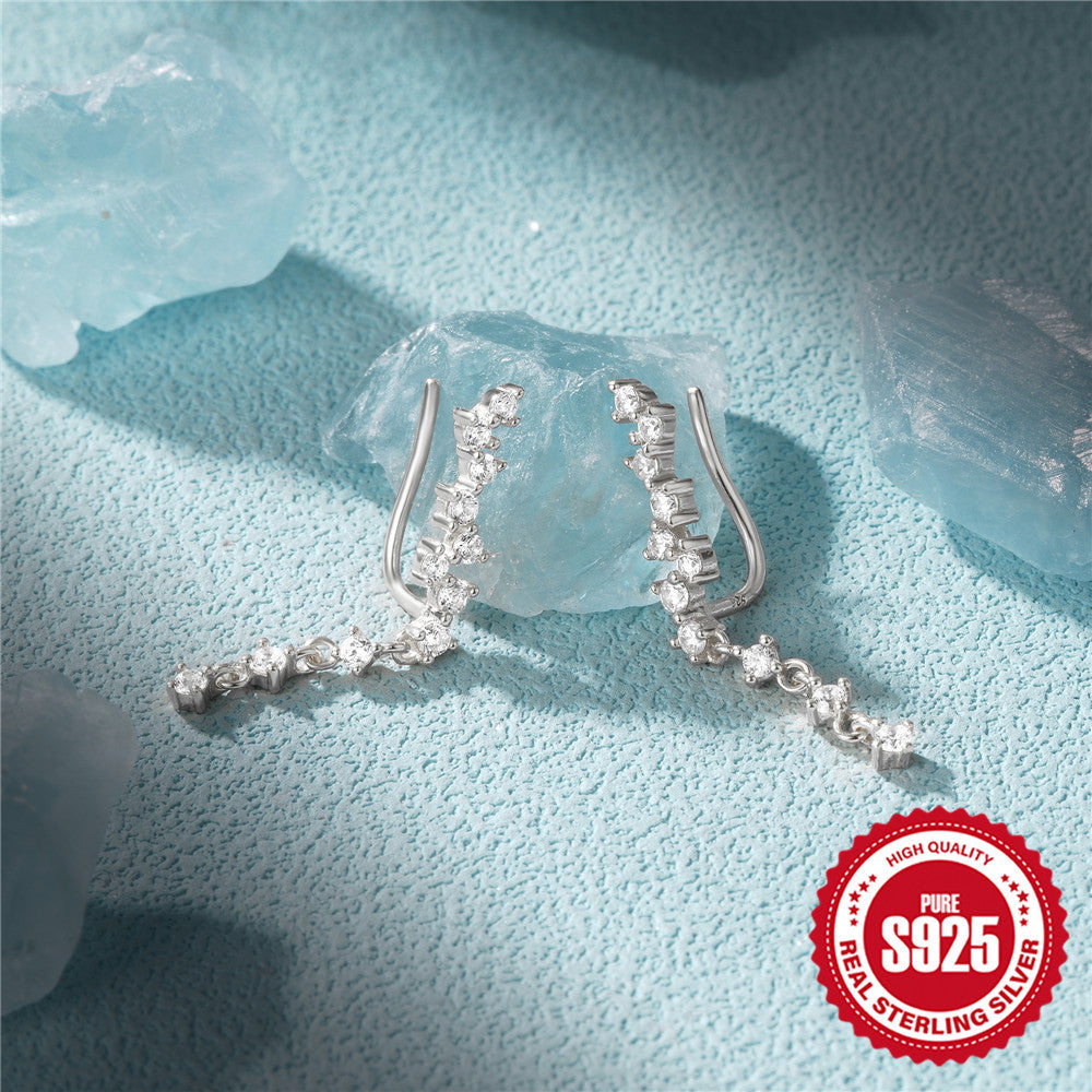 S925Pure Silver Simple Single Row Small and Large Diamond-Encrusted Women's Earrings Pendant Earrings Hot-Selling Super Sparkling Ear Jewelry