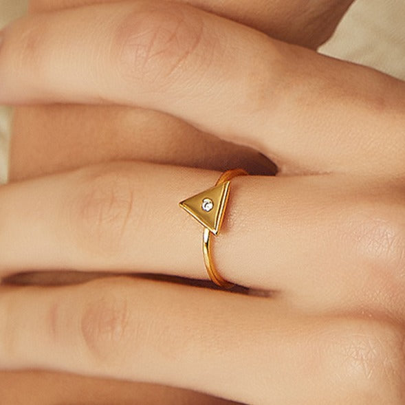 SR0024 S925Silver Geometric Triangle Glossy Ring for Women
