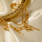 2H New Fashion Versatile Plated 18K Electroplated Stainless Steel Gold Three-Dimensional Heart Star Pendant Double-Layer Bracelet