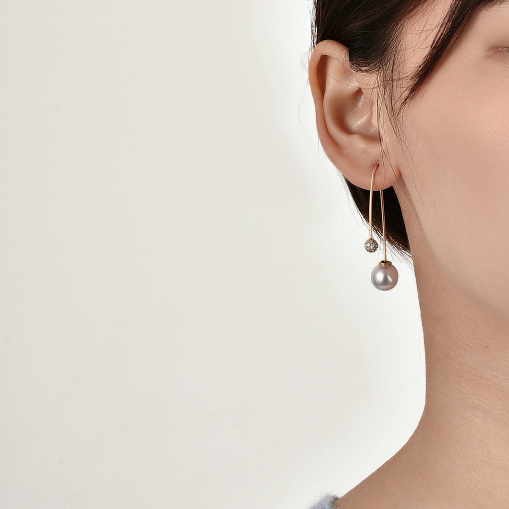 E0230 Korean Style Fashion Long Rhinestone Ball Tassel Earrings Pearl Ear Thread Women's Earrings