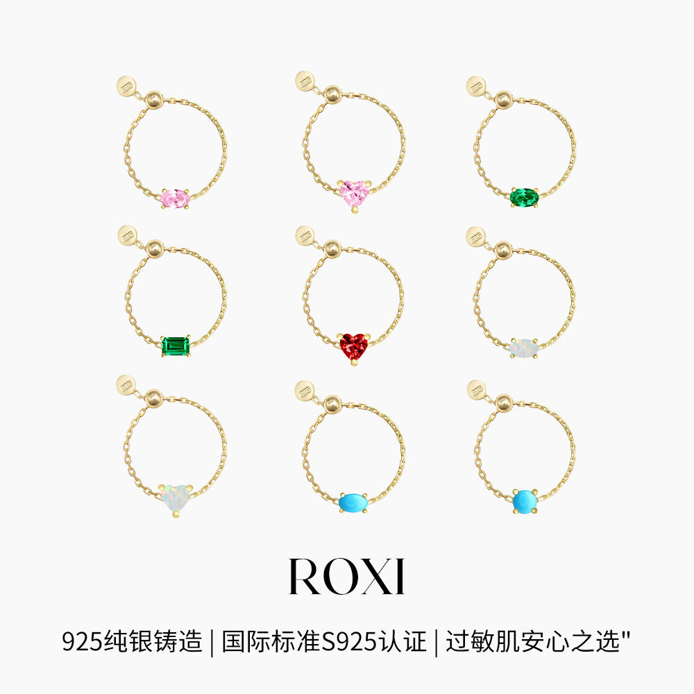 S925Sterling Silver Inlaid Simulated Diamond Zircon Open Ring Trendy Jewelry Adjustable Chain Ring