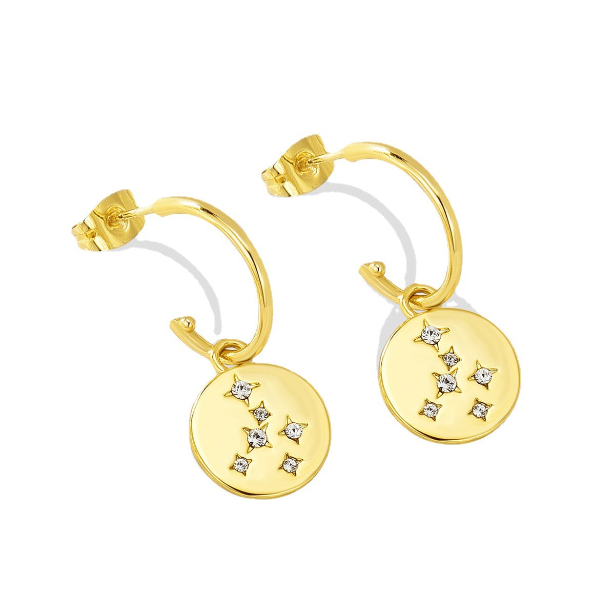 E0221  Round Disc Inlaid Diamond Star Earrings Vintage Meteor Round Pendant Earrings for Women